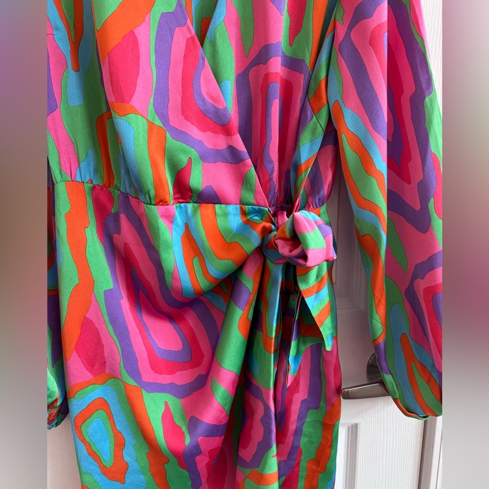 NEVER FULLY DRESSED Reeva Vienna Multicolored Mini Wrap Dress Size Large - Picture 4 of 6